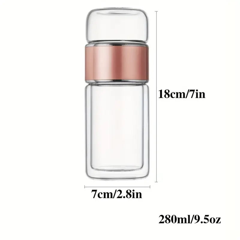 Bouteille de thé en verre double avec infuseur ROSE